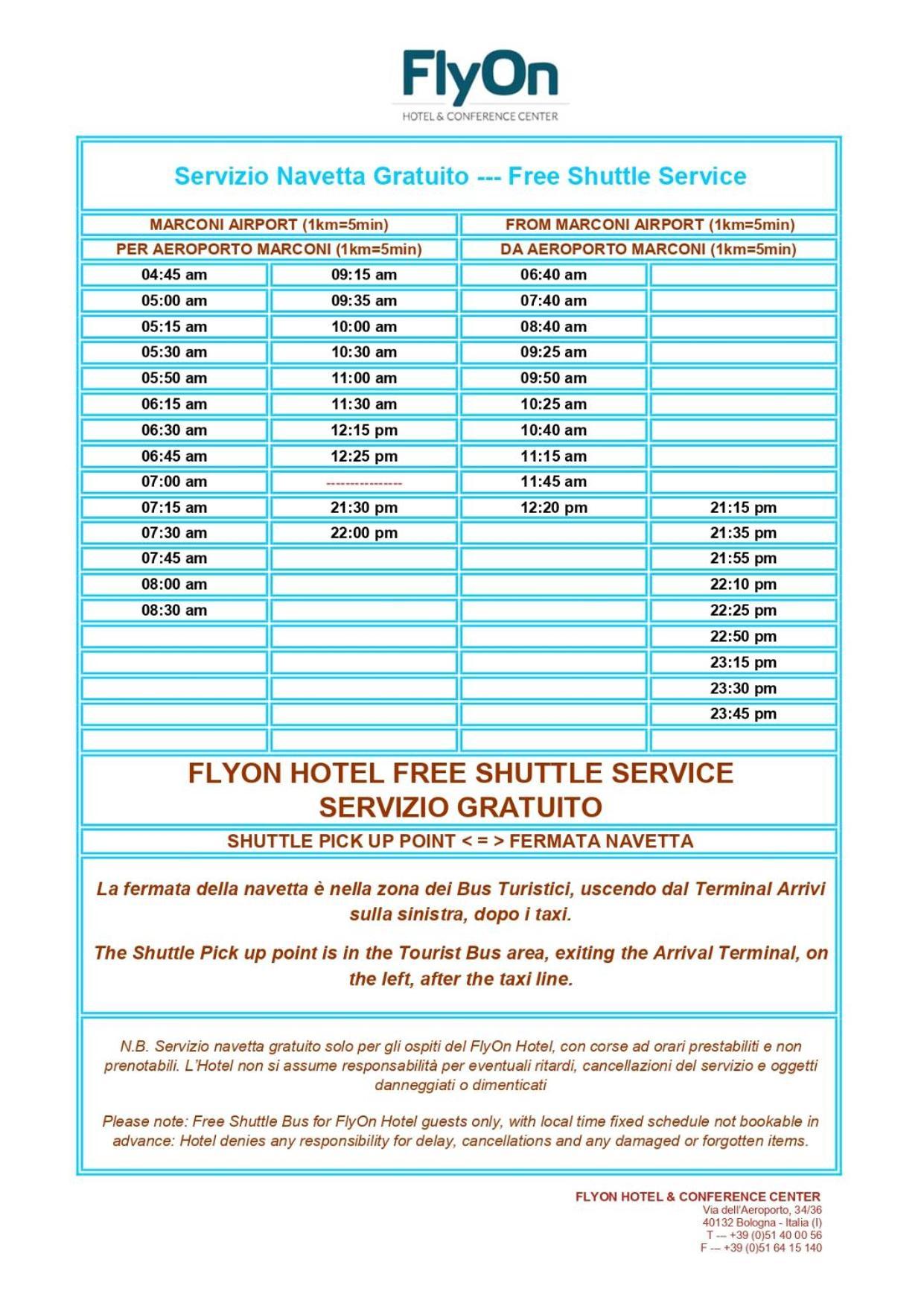 Flyon Hotel & Conference Center Bologna Buitenkant foto Menu of Free Shuttle service